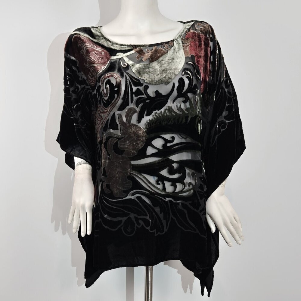 John Mark Women's Tunic Top Blouse Boxy Size 2X / 3X Boho Floral Black (58)
